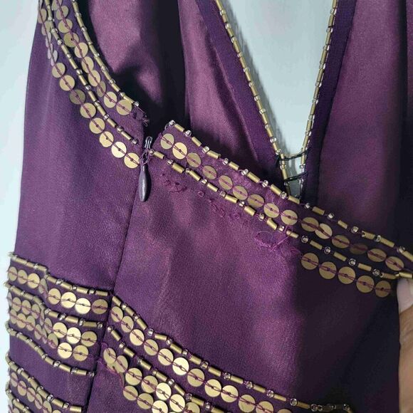 ADRIANNA PAPELL EVENING ESSENTIALS Maroon Embellished Halter Dress Petite 12 - Picture 4 of 8